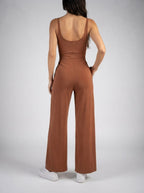 Women's Square Neck Wide Leg Jumpsuit with Pockets