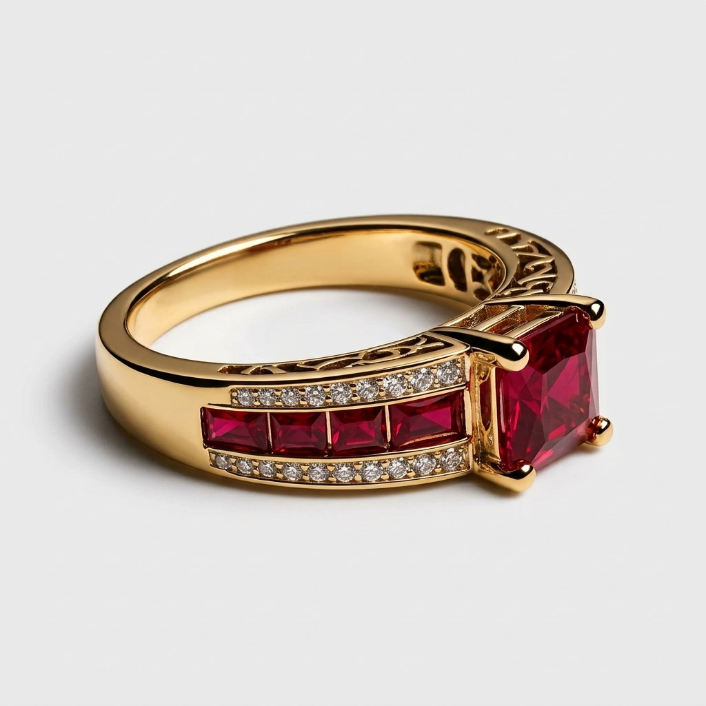 Women's Square Red Stone Ring