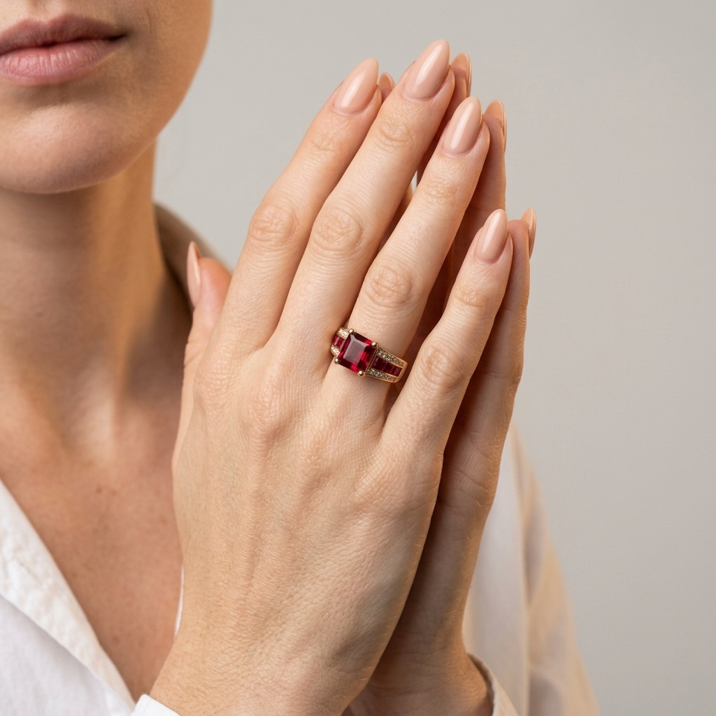 Women's Square Red Stone Ring