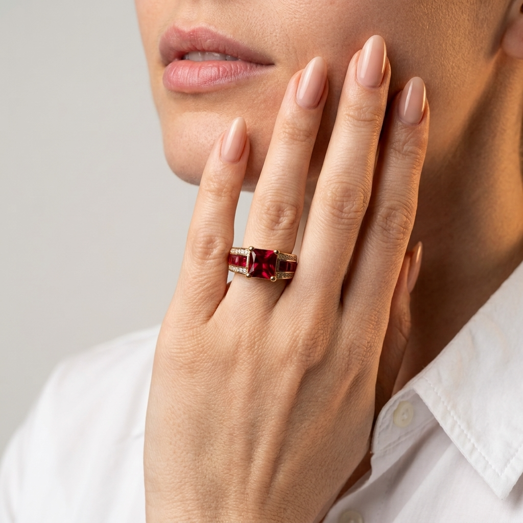 Women's Square Red Stone Ring