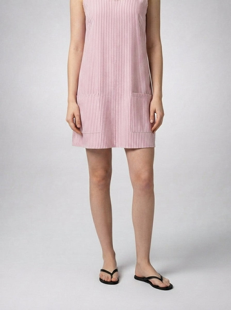 Women's Striped A-Line Knee Length Dress with Scoop Neck