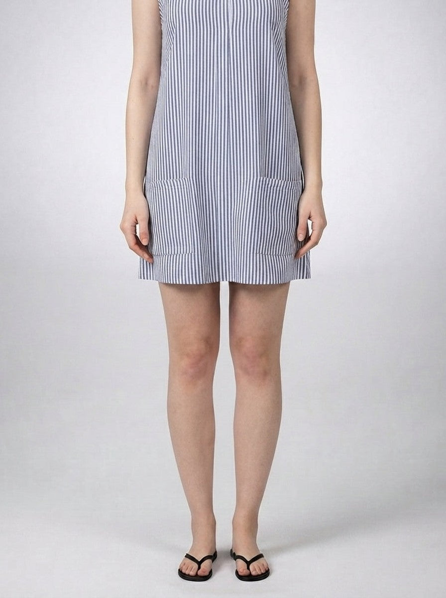 Women's Striped A-Line Knee Length Dress with Scoop Neck