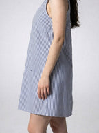 Women's Striped A-Line Knee Length Dress with Scoop Neck