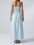 Women's Striped Halter Neck Summer Maxi Dress
