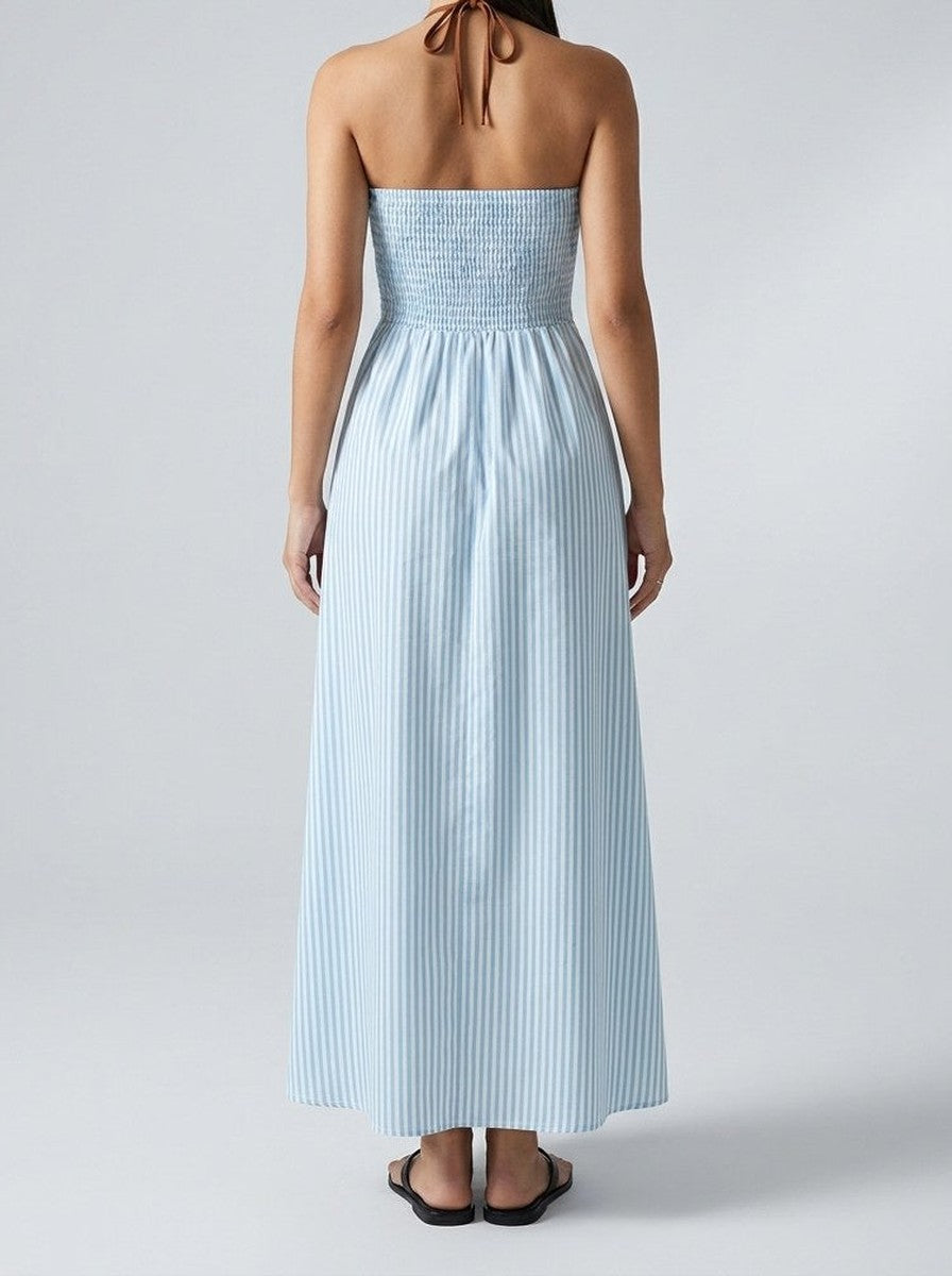 Women's Striped Halter Neck Summer Maxi Dress
