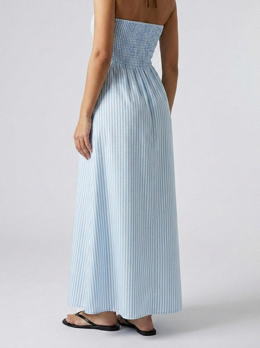 Women's Striped Halter Neck Summer Maxi Dress