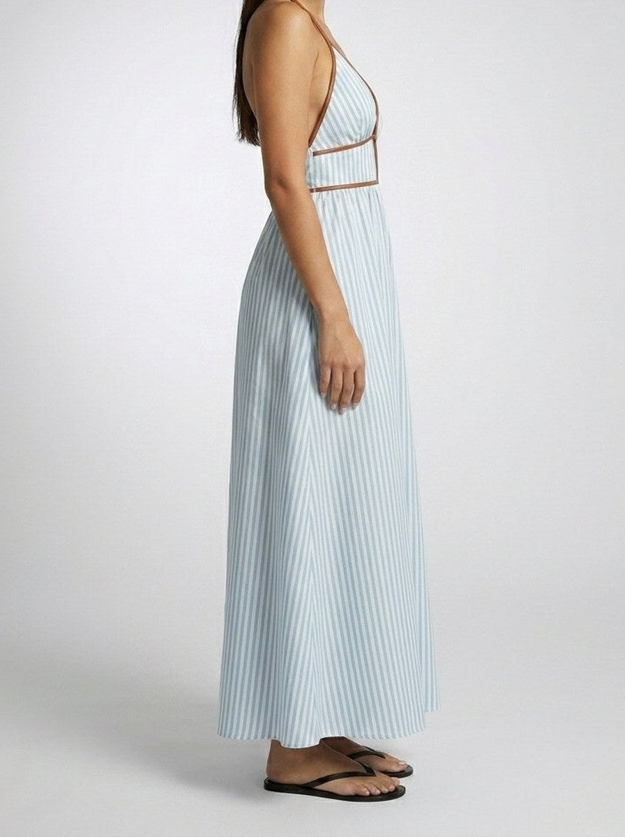 Women's Striped Halter Neck Summer Maxi Dress