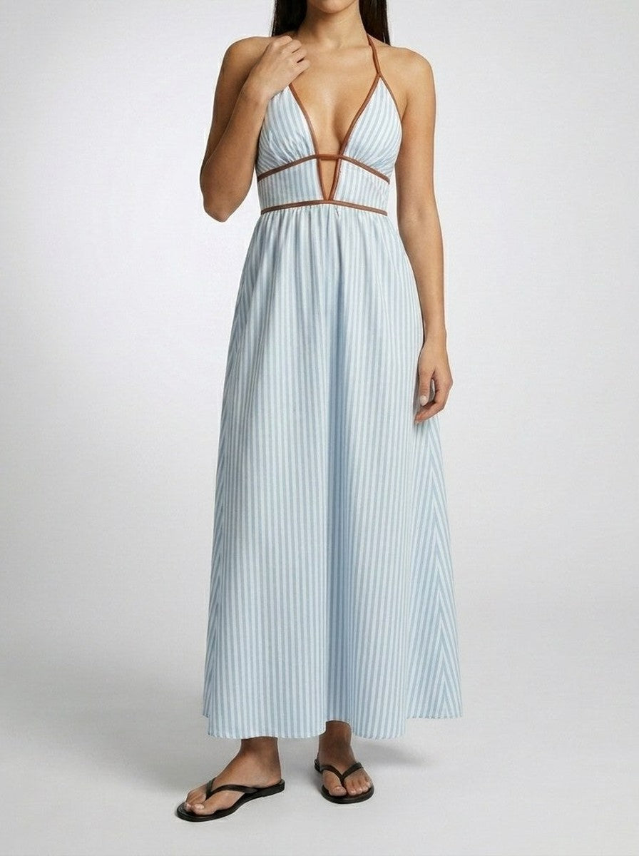 Women's Striped Halter Neck Summer Maxi Dress