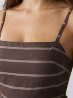 Women's Striped Maxi Dress with Spaghetti Straps and Square Neck