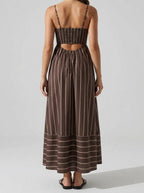 Women's Striped Maxi Dress with Spaghetti Straps and Square Neck