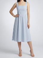 Women's Striped Square Neck Sleeveless Midi Dress