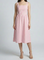 Women's Striped Square Neck Sleeveless Midi Dress