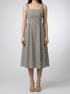 Women's Striped Square Neck Sleeveless Midi Dress