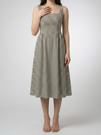 Women's Striped Square Neck Sleeveless Midi Dress