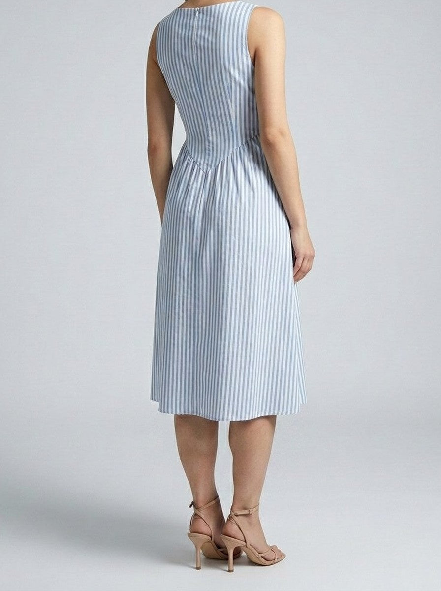 Women's Striped Square Neck Sleeveless Midi Dress