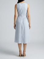 Women's Striped Square Neck Sleeveless Midi Dress