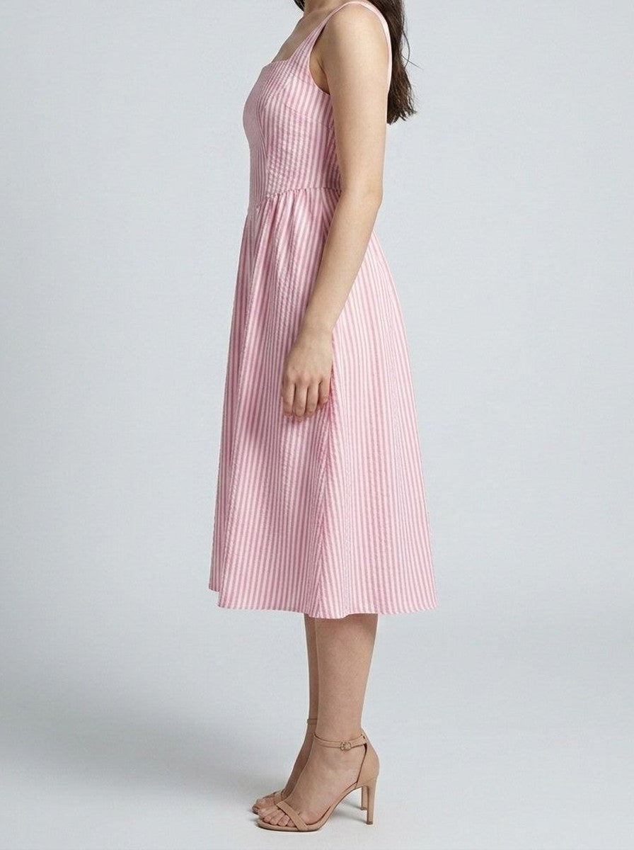 Women's Striped Square Neck Sleeveless Midi Dress