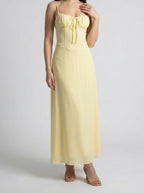 Women's Sweetheart Ruched Wedding Guest Maxi Dress with Spaghetti Straps