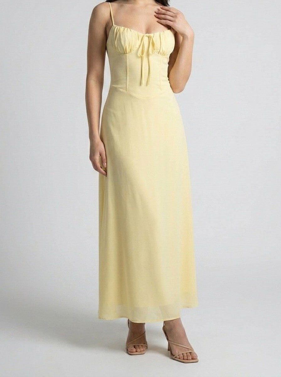 Women's Sweetheart Ruched Wedding Guest Maxi Dress with Spaghetti Straps