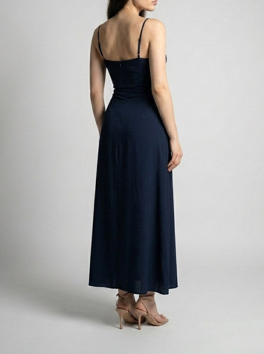 Women's Sweetheart Ruched Wedding Guest Maxi Dress with Spaghetti Straps