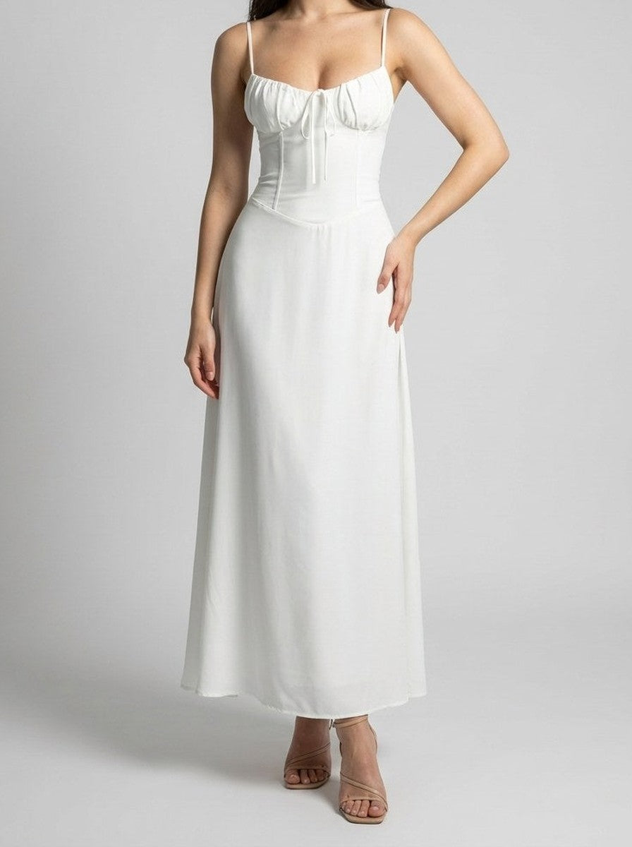 Women's Sweetheart Ruched Wedding Guest Maxi Dress with Spaghetti Straps