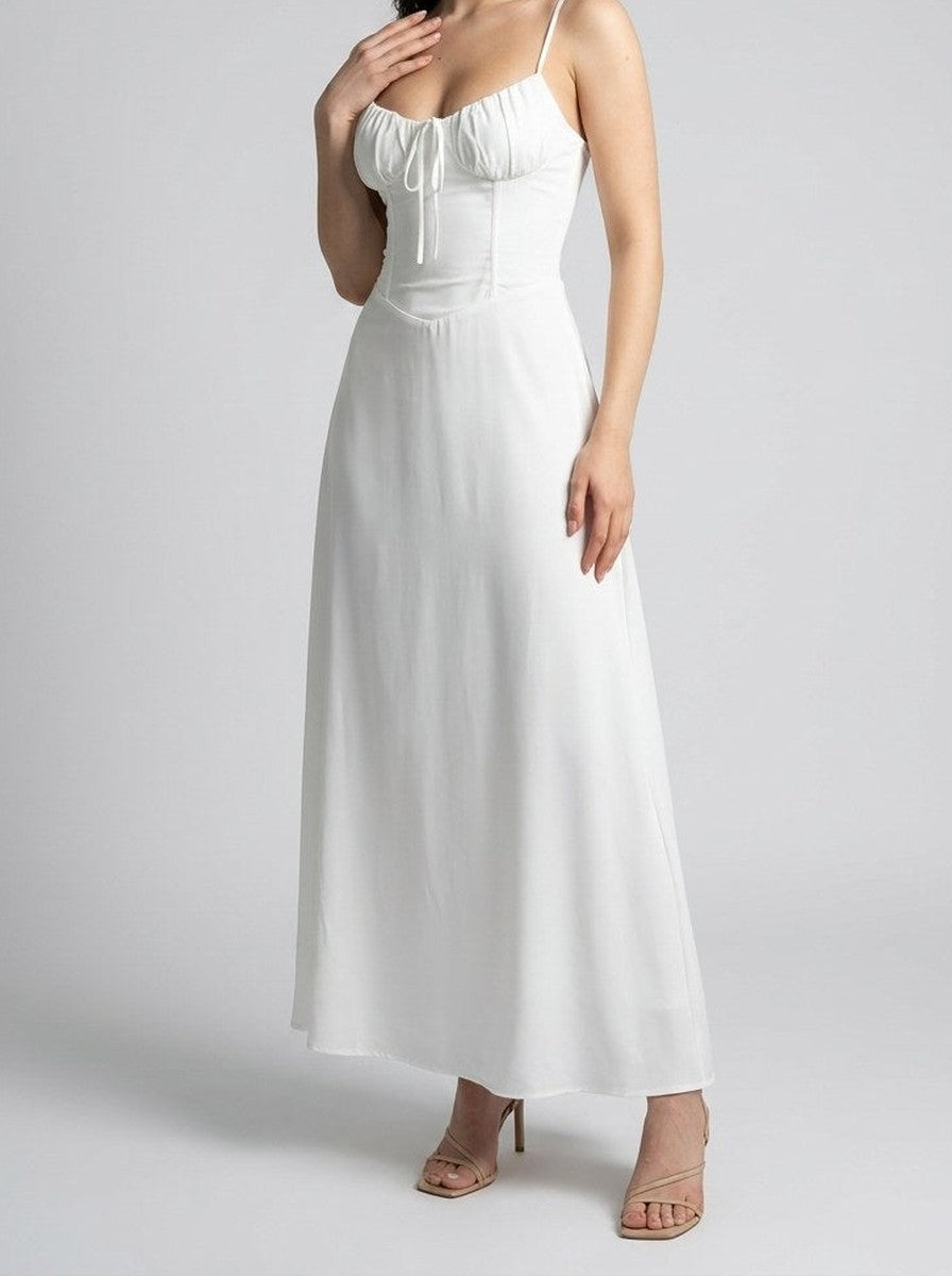 Women's Sweetheart Ruched Wedding Guest Maxi Dress with Spaghetti Straps