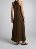 Women's Textured Sleeveless Maxi Dress with Halter Neck