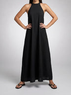 Women's Textured Sleeveless Maxi Dress with Halter Neck