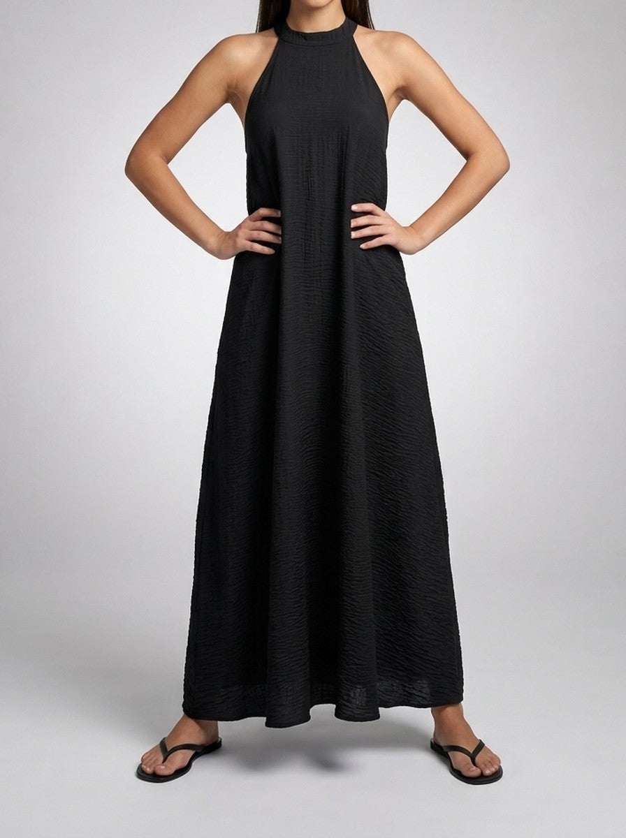 Women's Textured Sleeveless Maxi Dress with Halter Neck