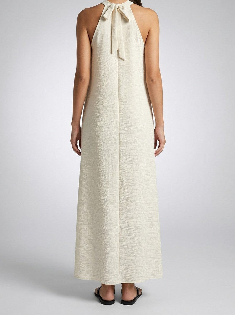 Women's Textured Sleeveless Maxi Dress with Halter Neck