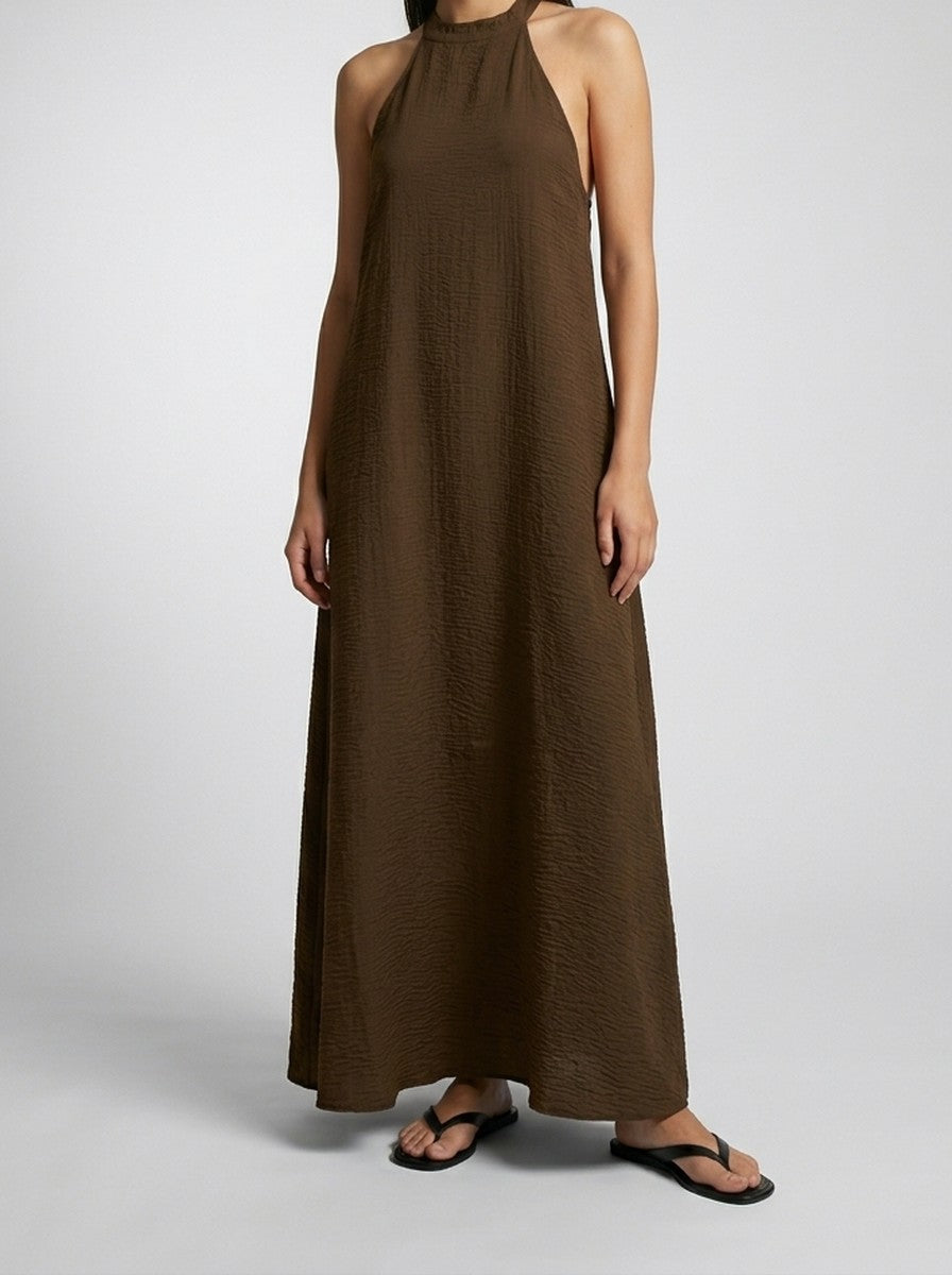Women's Textured Sleeveless Maxi Dress with Halter Neck
