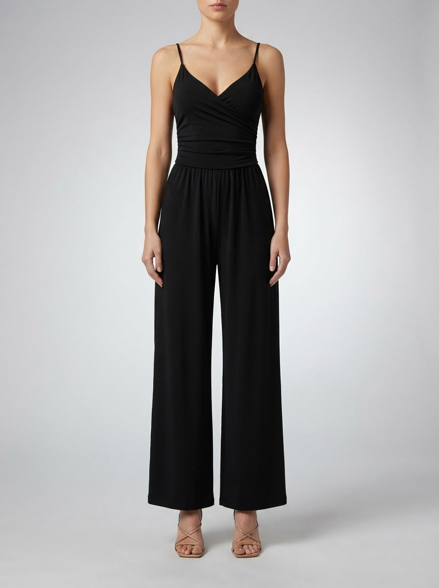 Women's Wide Leg Jumpsuit with Wrap V-Neck