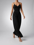 Women's Wide Leg Jumpsuit with Wrap V-Neck